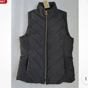 MICHAEL KORS Women's Black Full Zip Stand Collar Puffer Quilted Vest Jacket larg
